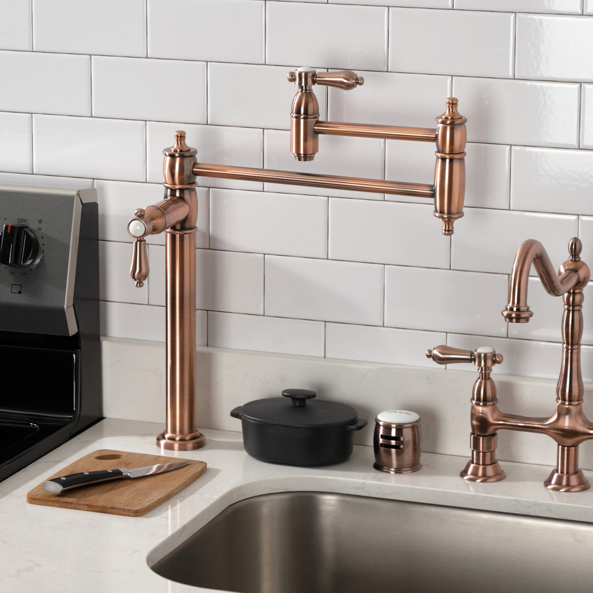 Heirloom KS370BALAC Single-Hole Deck Mount Pot Filler, Antique Copper