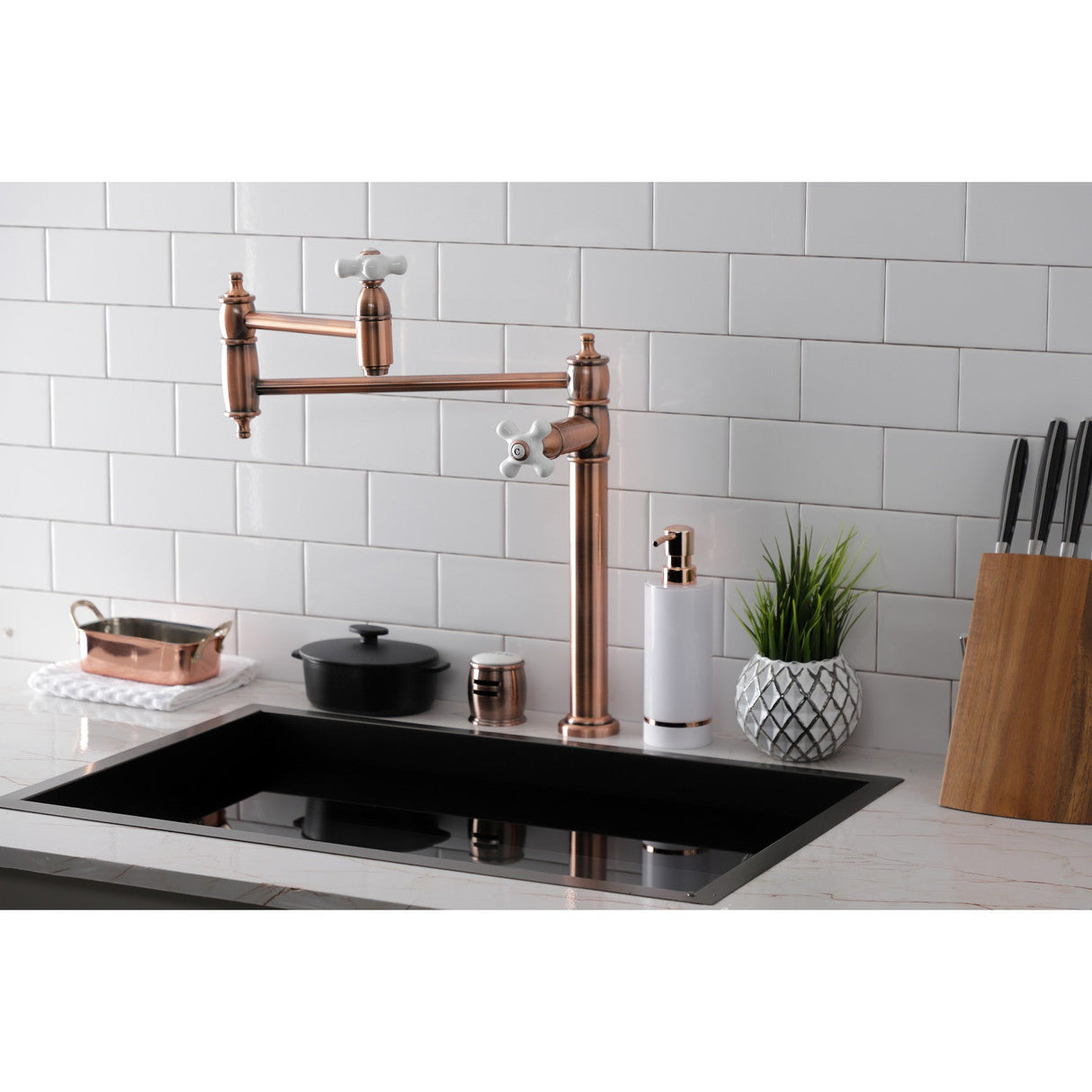 Restoration KS370PXAC Single-Hole Deck Mount Pot Filler, Antique Copper
