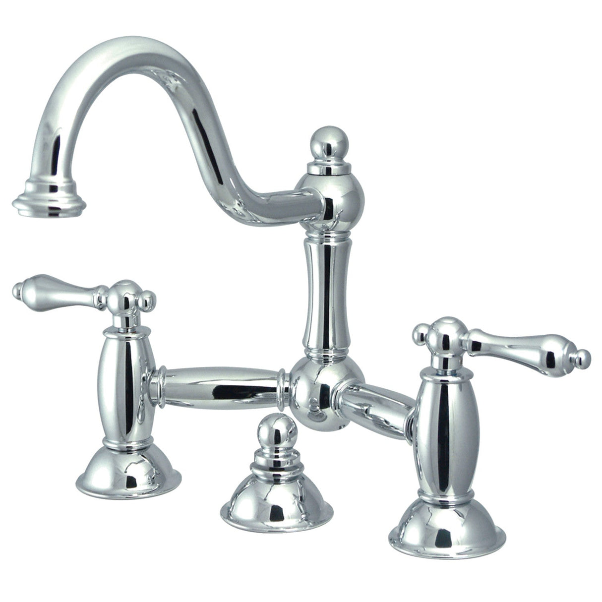 Restoration KS3911AL Two-Handle 3-Hole Deck Mount Bridge Bathroom Faucet with Brass Pop-Up, Polished Chrome