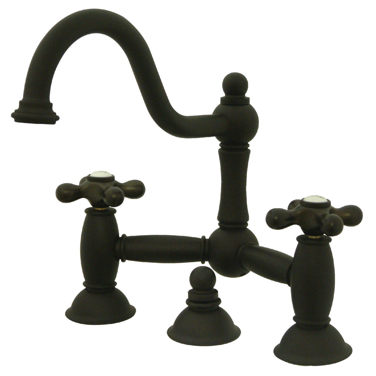 Restoration KS3915AX Two-Handle 3-Hole Deck Mount Bridge Bathroom Faucet with Brass Pop-Up, Oil Rubbed Bronze
