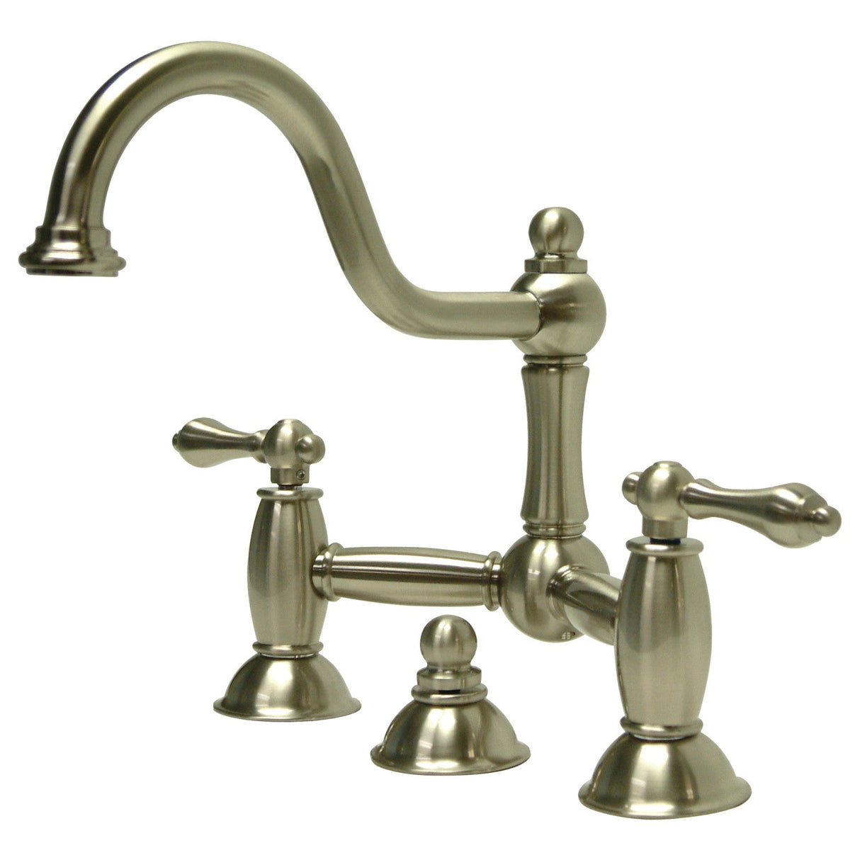 Restoration KS3918AL Two-Handle 3-Hole Deck Mount Bridge Bathroom Faucet with Brass Pop-Up, Brushed Nickel