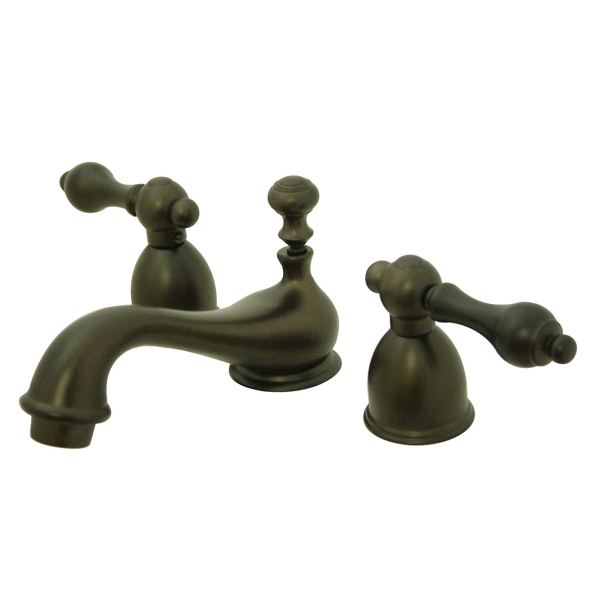 Restoration KS3955AL Two-Handle 3-Hole Deck Mount Mini-Widespread Bathroom Faucet with Brass Pop-Up, Oil Rubbed Bronze
