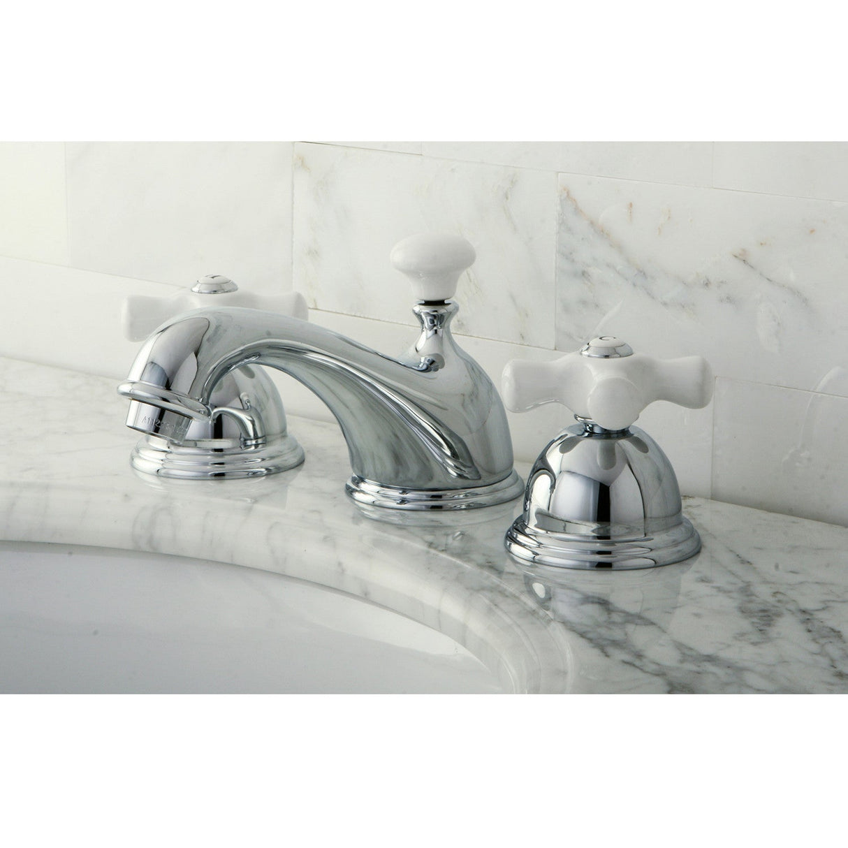 Restoration KS3961PX Two-Handle 3-Hole Deck Mount Widespread Bathroom Faucet with Brass Pop-Up, Polished Chrome