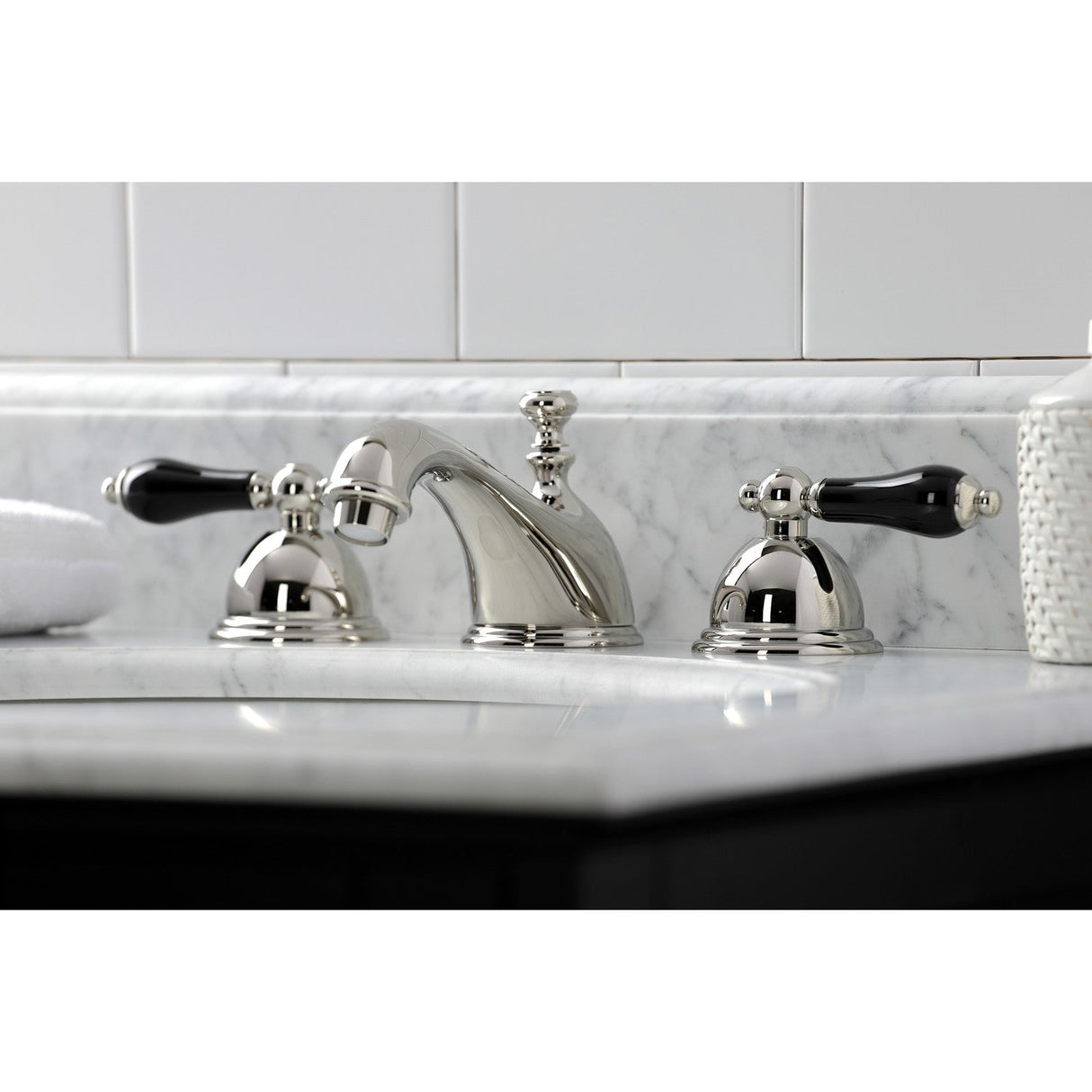 Duchess KS3966PKL Two-Handle 3-Hole Deck Mount Widespread Bathroom Faucet with Brass Pop-Up, Polished Nickel