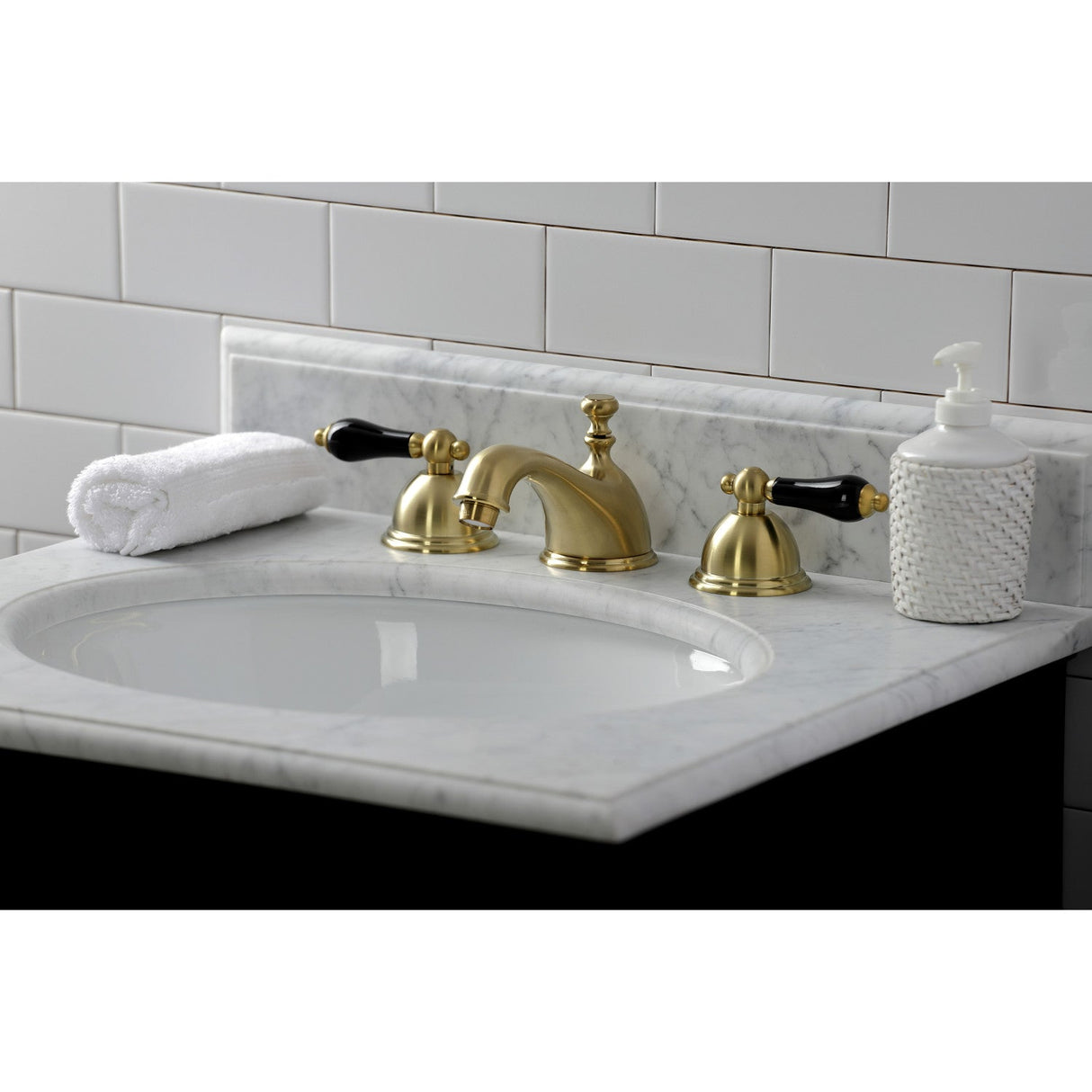 Duchess KS3967PKL Two-Handle 3-Hole Deck Mount Widespread Bathroom Faucet with Brass Pop-Up, Brushed Brass