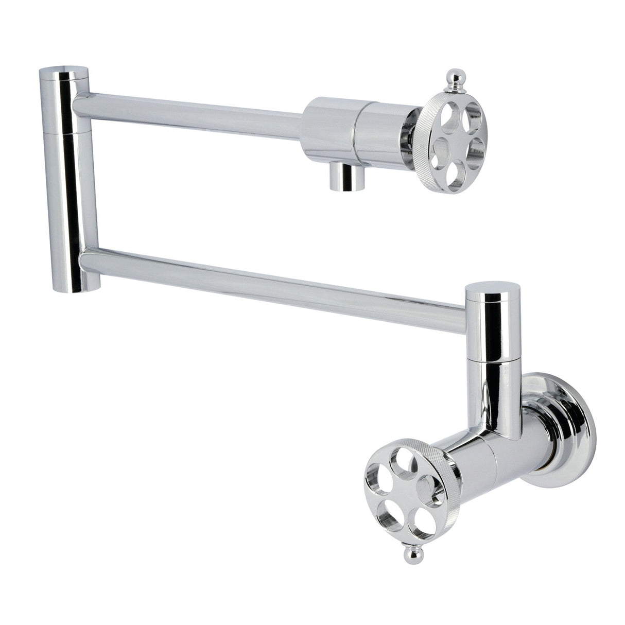 Wendell KS4101RKZ Two-Handle 1-Hole Wall Mount Pot Filler with Knurled Handle, Polished Chrome