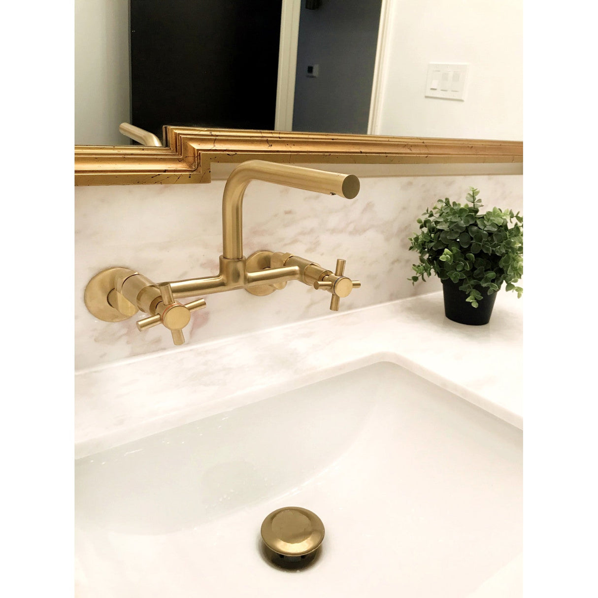 Concord KS412SB Two-Handle 2-Hole Wall Mount Kitchen Faucet, Brushed Brass