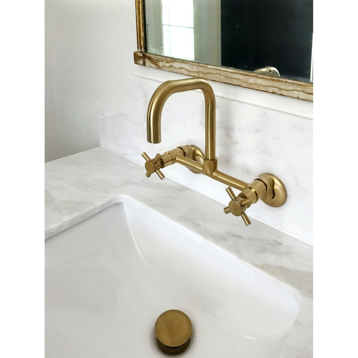 Concord KS413SB Two-Handle 2-Hole Wall Mount Kitchen Faucet, Brushed Brass