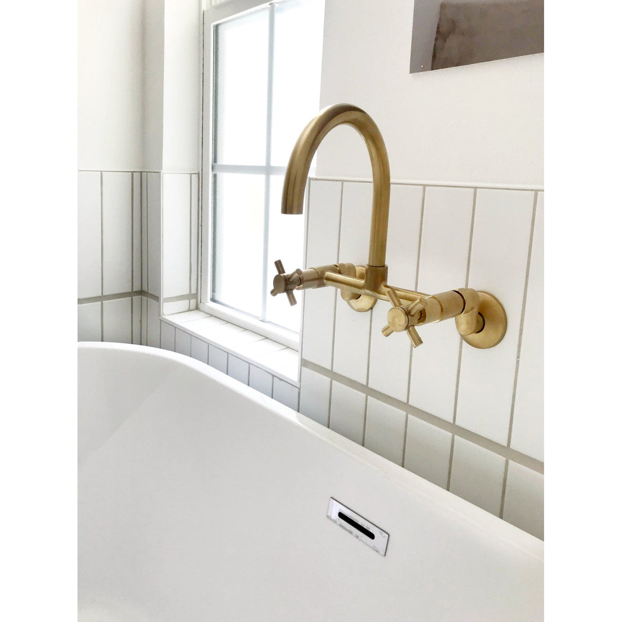 Concord KS414SB Two-Handle 2-Hole Wall Mount Kitchen Faucet, Brushed Brass