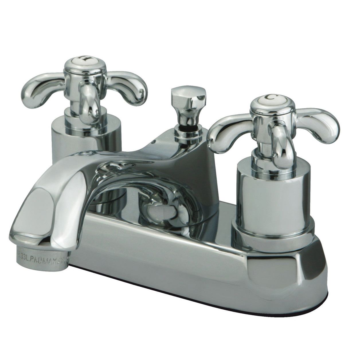 French Country KS4261TX Two-Handle 3-Hole Deck Mount 4" Centerset Bathroom Faucet with Brass Pop-Up, Polished Chrome