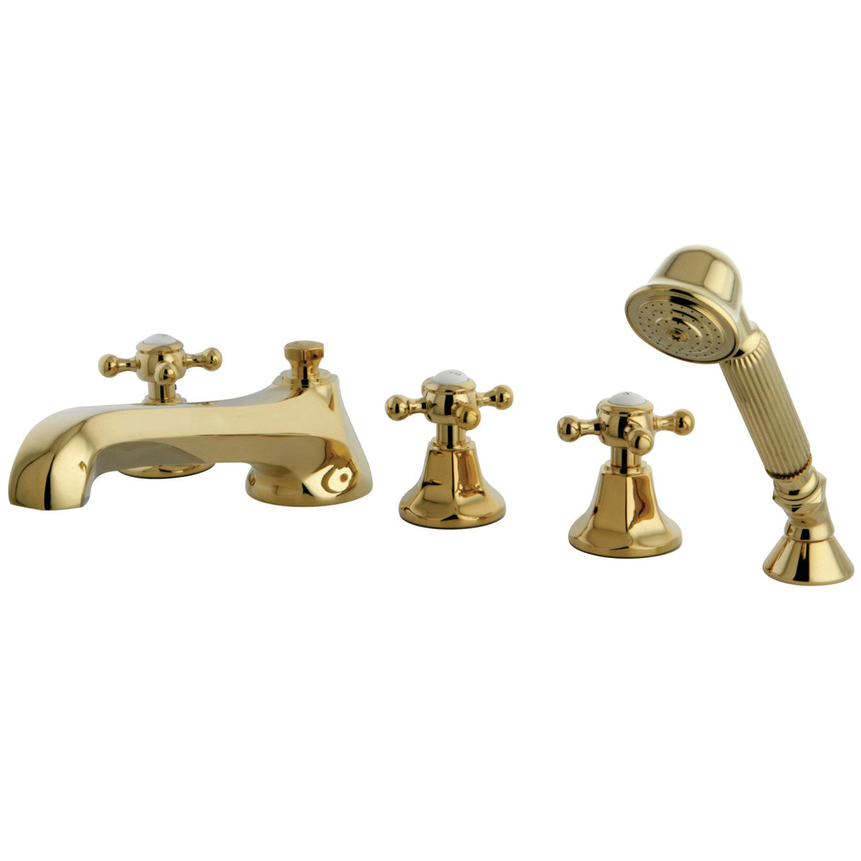 Millennium KS43025BX Three-Handle 5-Hole Deck Mount Roman Tub Faucet with Hand Shower, Polished Brass