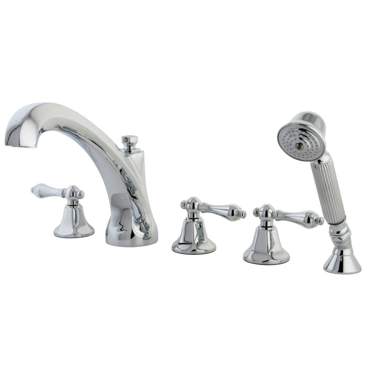 Metropolitan KS43215AL Three-Handle 5-Hole Deck Mount Roman Tub Faucet with Hand Shower, Polished Chrome