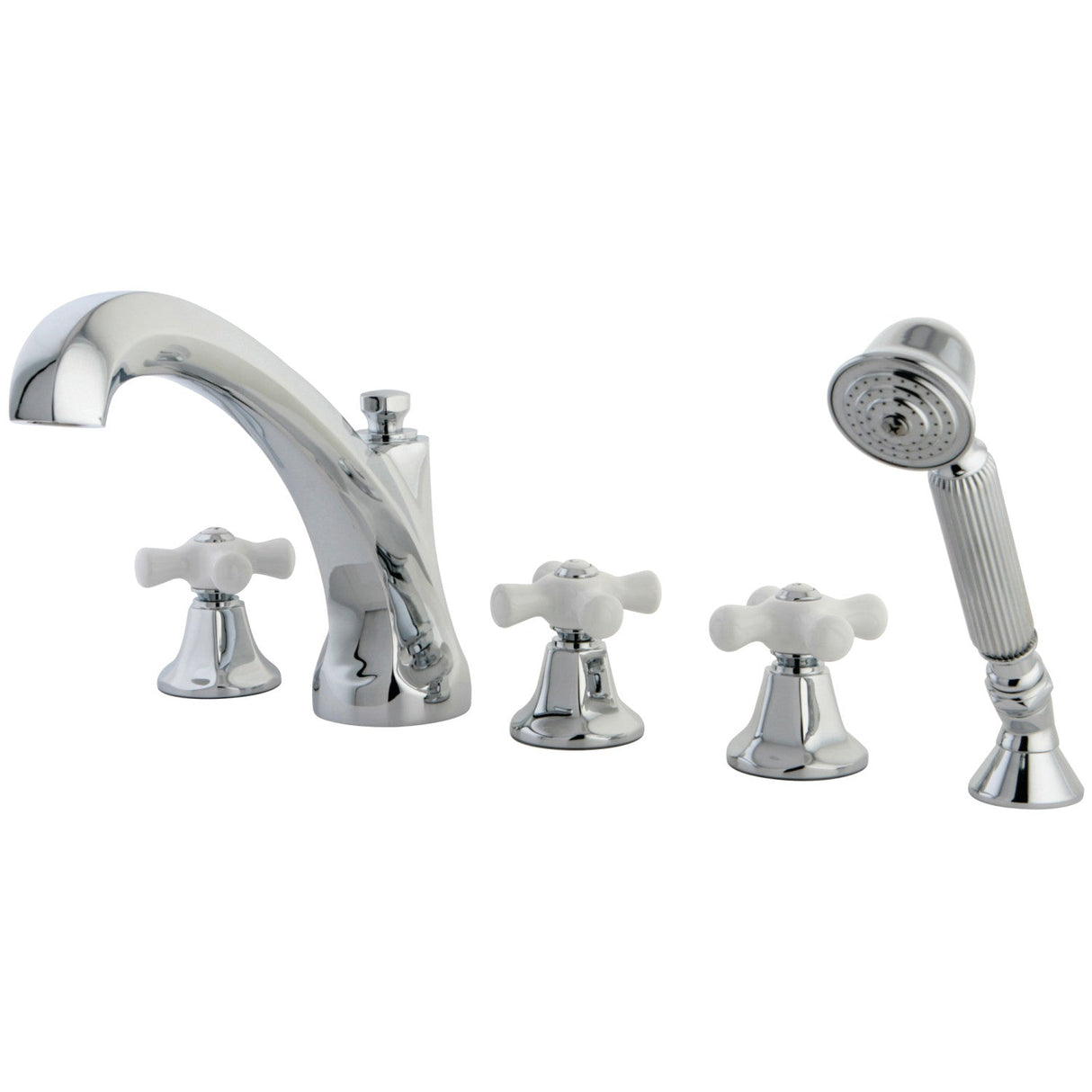 KS43215PX Three-Handle 5-Hole Deck Mount Roman Tub Faucet with Hand Shower, Polished Chrome