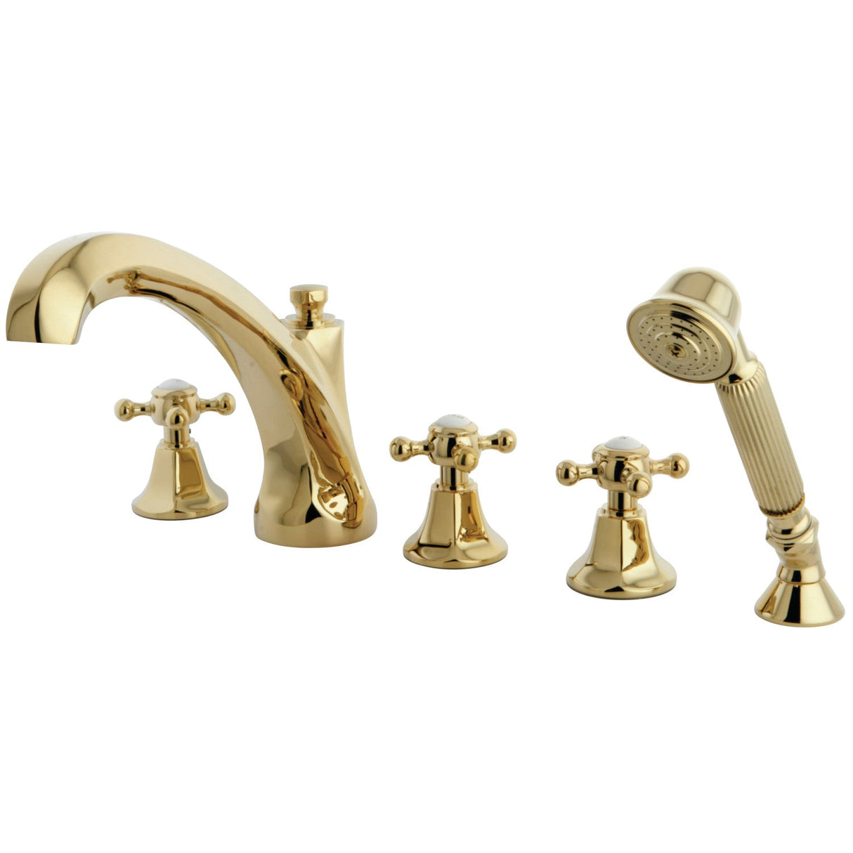Metropolitan KS43225BX Three-Handle 5-Hole Deck Mount Roman Tub Faucet with Hand Shower, Polished Brass