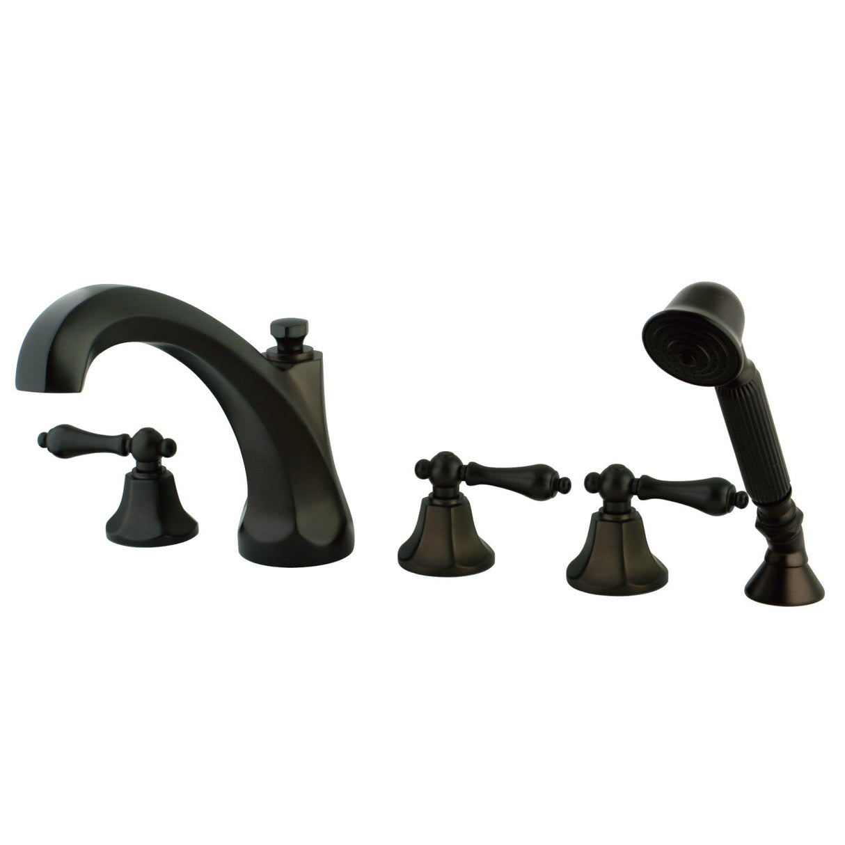 Metropolitan KS43255AL Three-Handle 5-Hole Deck Mount Roman Tub Faucet with Hand Shower, Oil Rubbed Bronze