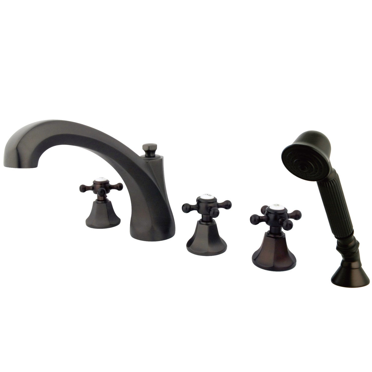 Metropolitan KS43255BX Three-Handle 5-Hole Deck Mount Roman Tub Faucet with Hand Shower, Oil Rubbed Bronze