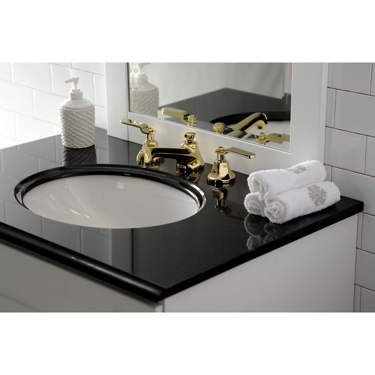 Whitaker KS4462KL Two-Handle 3-Hole Deck Mount Widespread Bathroom Faucet with Brass Pop-Up, Polished Brass