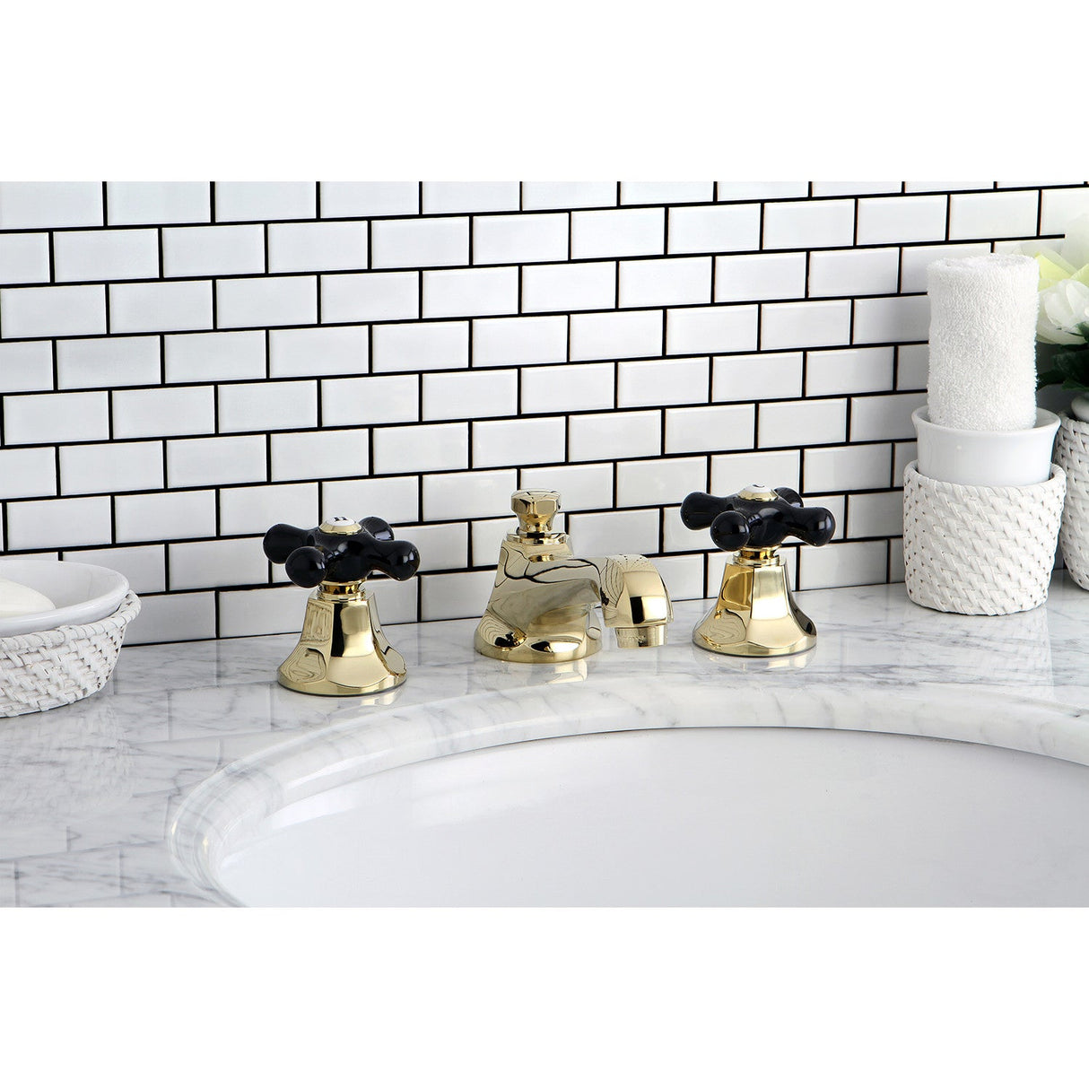 Duchess KS4462PKX Two-Handle 3-Hole Deck Mount Widespread Bathroom Faucet with Brass Pop-Up, Polished Brass
