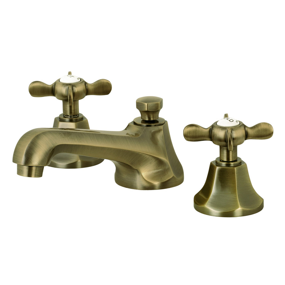 Essex KS4463BEX Two-Handle 3-Hole Deck Mount Widespread Bathroom Faucet with Brass Pop-Up, Antique Brass