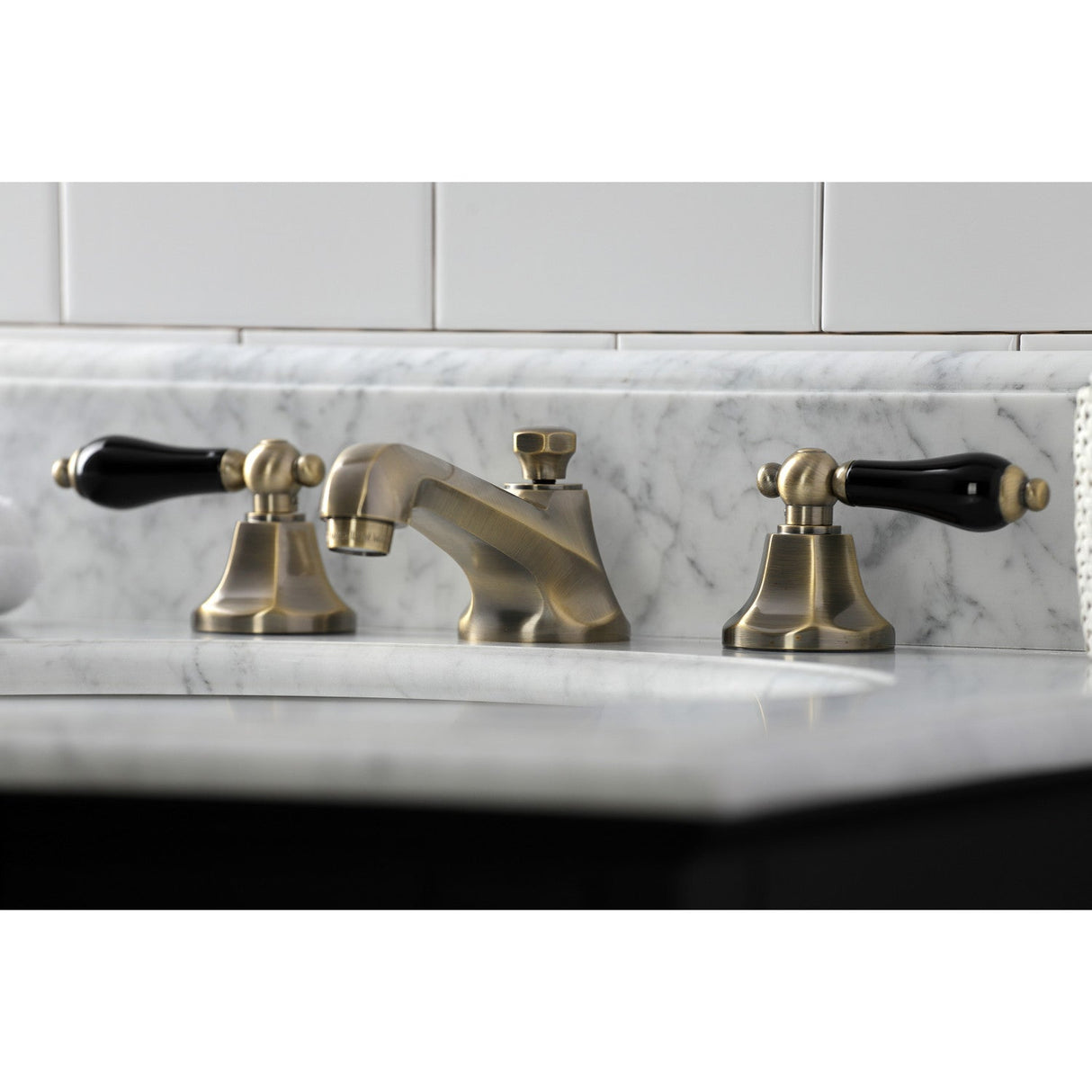 Duchess KS4463PKL Two-Handle 3-Hole Deck Mount Widespread Bathroom Faucet with Brass Pop-Up, Antique Brass