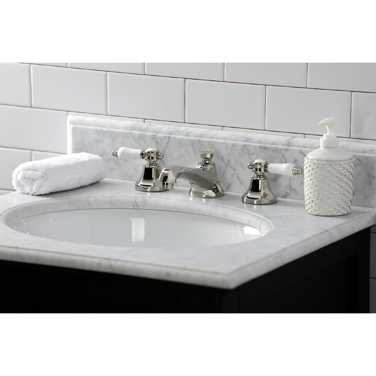 Bel-Air KS4466BPL Two-Handle 3-Hole Deck Mount Widespread Bathroom Faucet with Brass Pop-Up, Polished Nickel