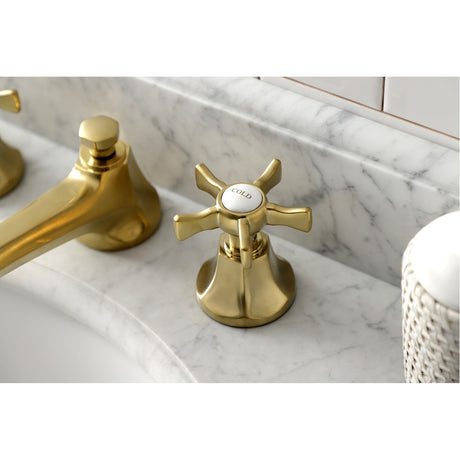 Hamilton KS4467NX Two-Handle 3-Hole Deck Mount Widespread Bathroom Faucet with Brass Pop-Up, Brushed Brass