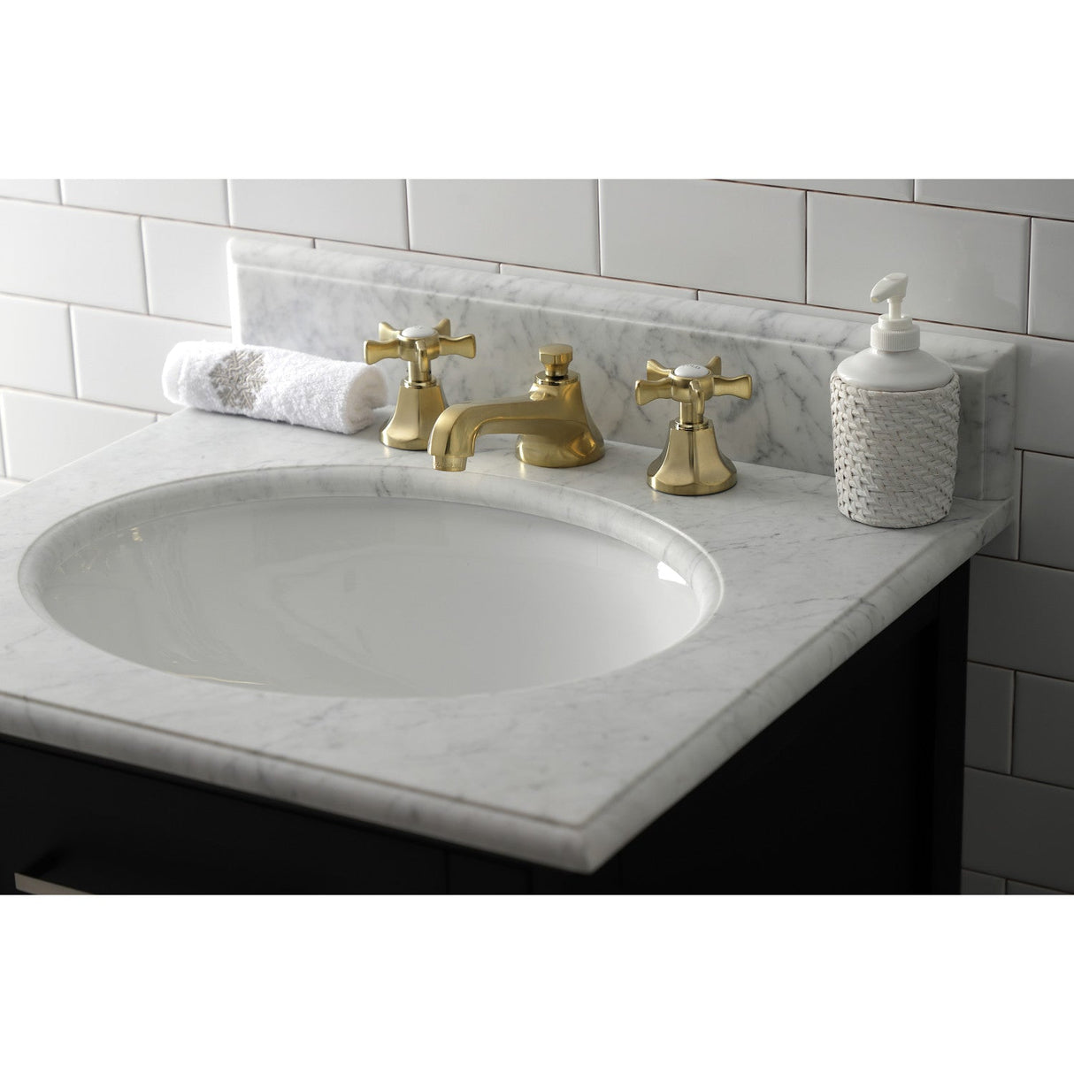 Hamilton KS4467NX Two-Handle 3-Hole Deck Mount Widespread Bathroom Faucet with Brass Pop-Up, Brushed Brass