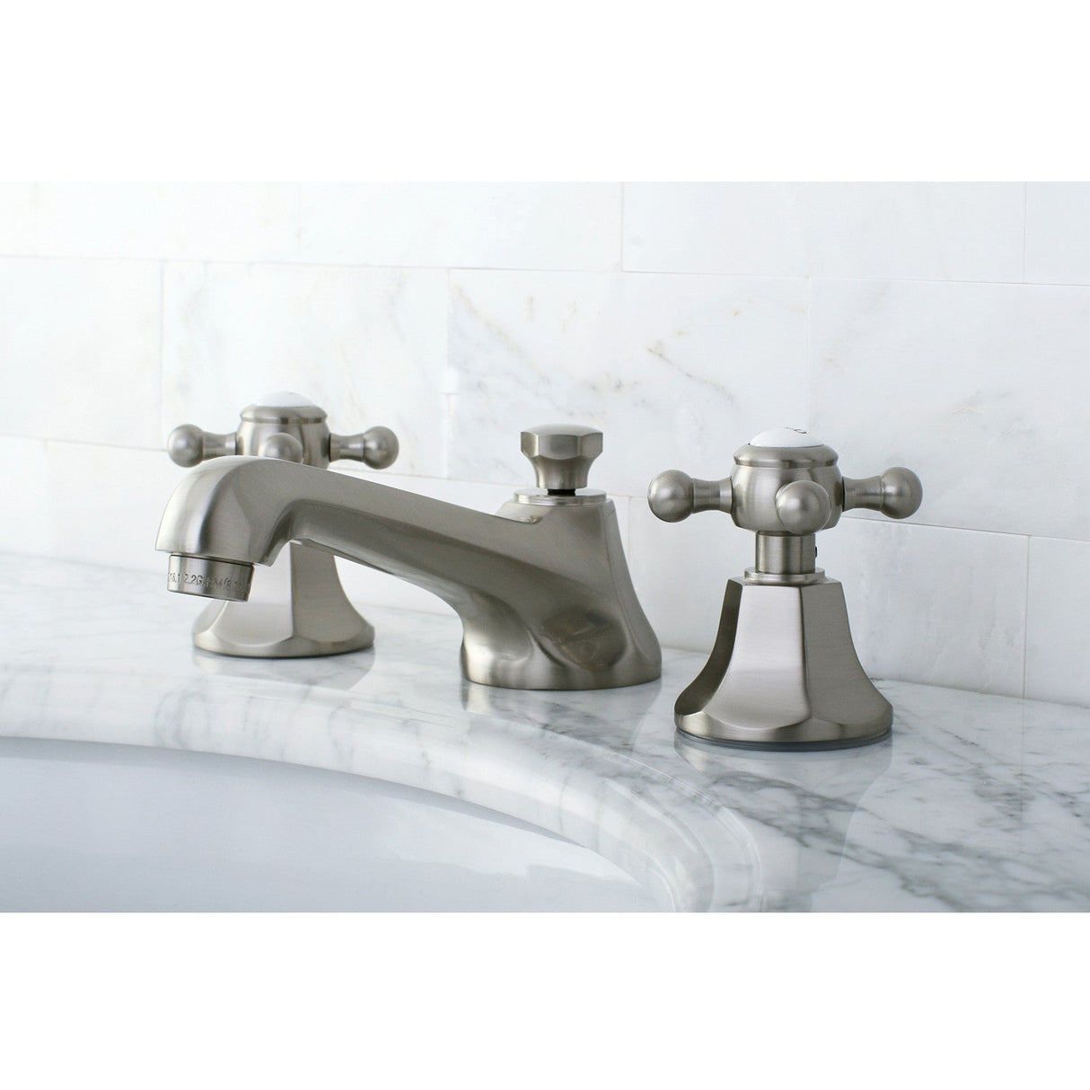 Metropolitan KS4468BX Two-Handle 3-Hole Deck Mount Widespread Bathroom Faucet with Brass Pop-Up, Brushed Nickel
