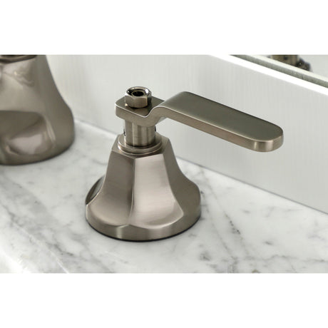 Whitaker KS4468KL Two-Handle 3-Hole Deck Mount Widespread Bathroom Faucet with Brass Pop-Up, Brushed Nickel