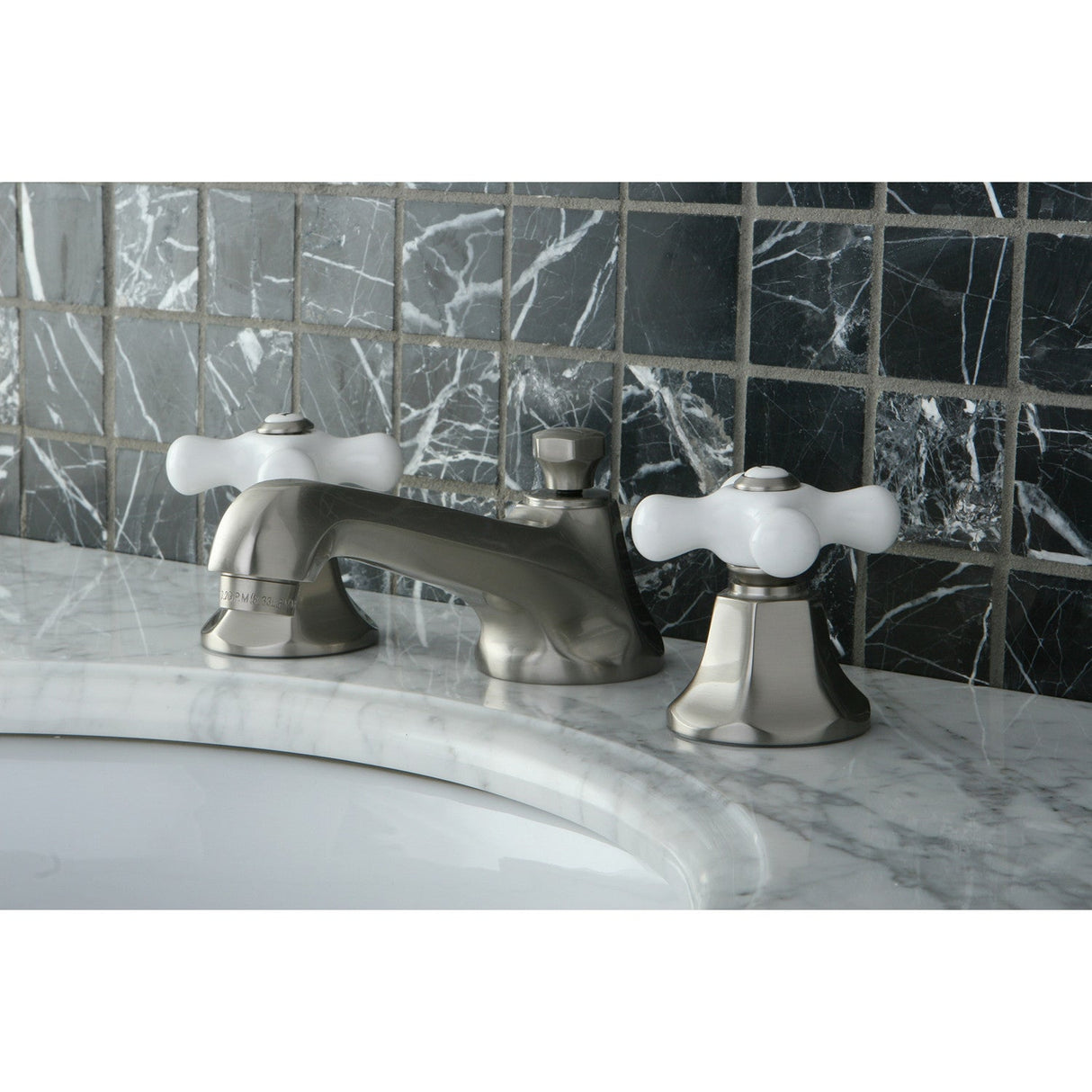Metropolitan KS4468PX Two-Handle 3-Hole Deck Mount Widespread Bathroom Faucet with Brass Pop-Up, Brushed Nickel
