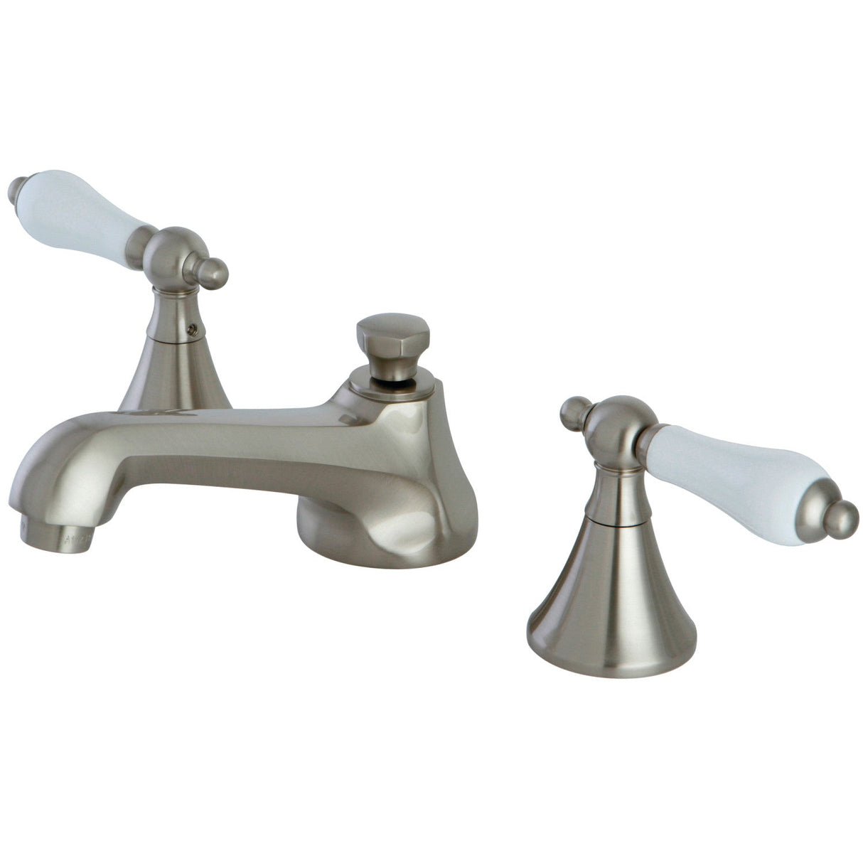 KS4478PL Two-Handle 3-Hole Deck Mount Widespread Bathroom Faucet with Brass Pop-Up, Brushed Nickel
