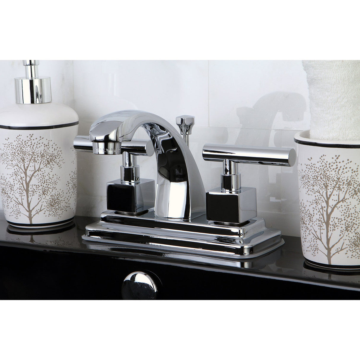 Claremont KS4641CQL Two-Handle 3-Hole Deck Mount 4" Centerset Bathroom Faucet with Brass Pop-Up, Polished Chrome