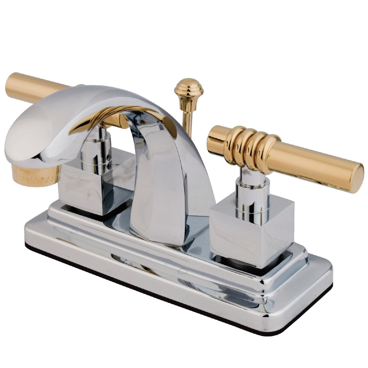 Milano KS4644QL Two-Handle 3-Hole Deck Mount 4" Centerset Bathroom Faucet with Brass Pop-Up, Polished Chrome/Polished Brass