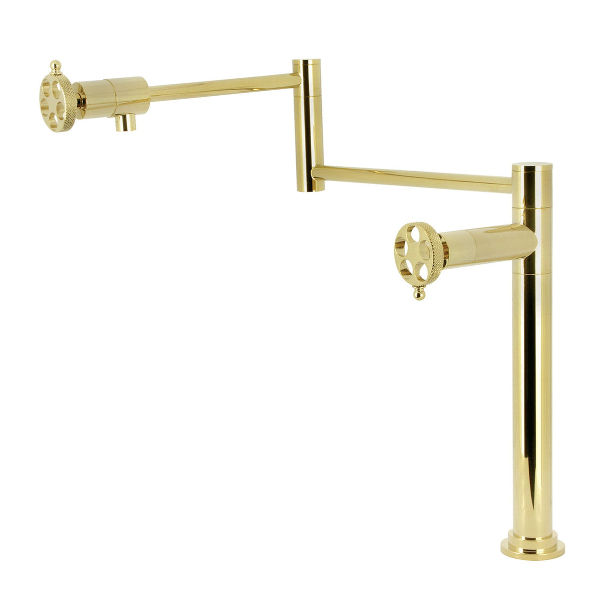 Webb KS4702RKX Two-Handle 1-Hole Deck Mount Pot Filler Faucet with Knurled Handle, Polished Brass