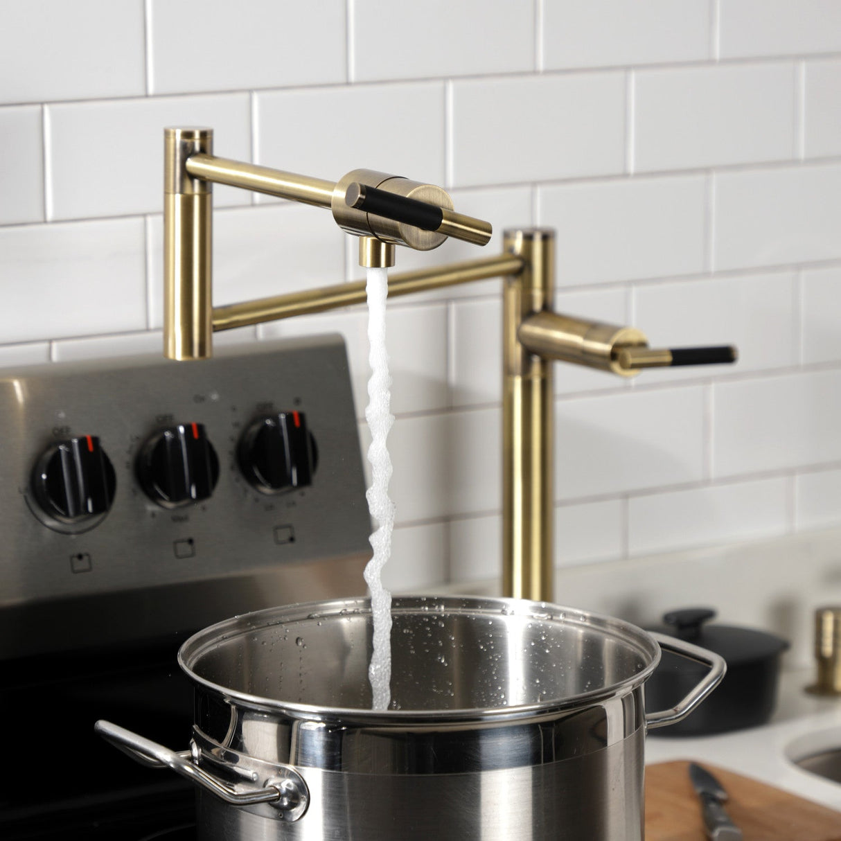 Kaiser KS4703CKL Single-Hole Deck Mount Pot Filler, Antique Brass