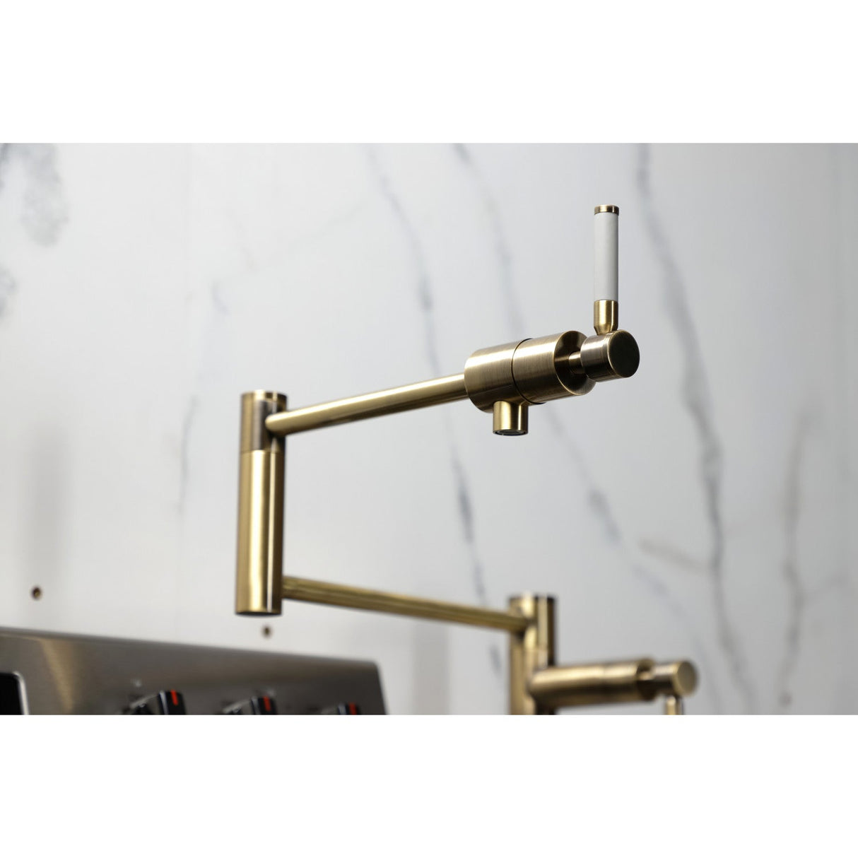 Kaiser KS4703DKL Single-Hole Deck Mount Pot Filler, Antique Brass