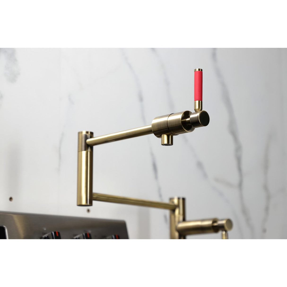 Kaiser KS4703DKL Single-Hole Deck Mount Pot Filler, Antique Brass