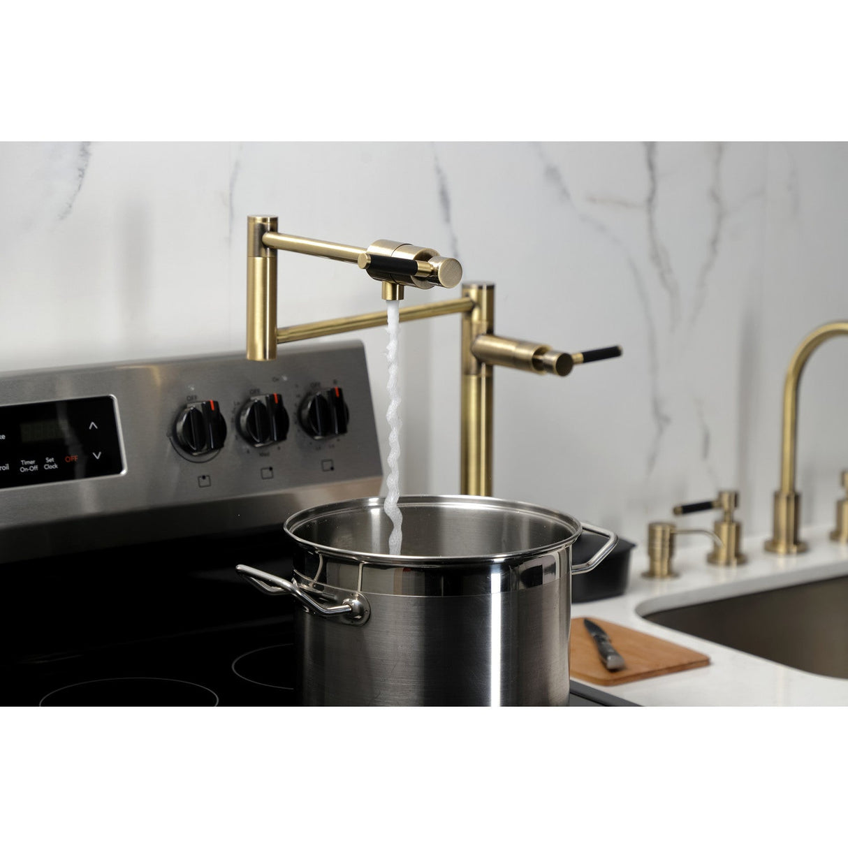Kaiser KS4703DKL Single-Hole Deck Mount Pot Filler, Antique Brass