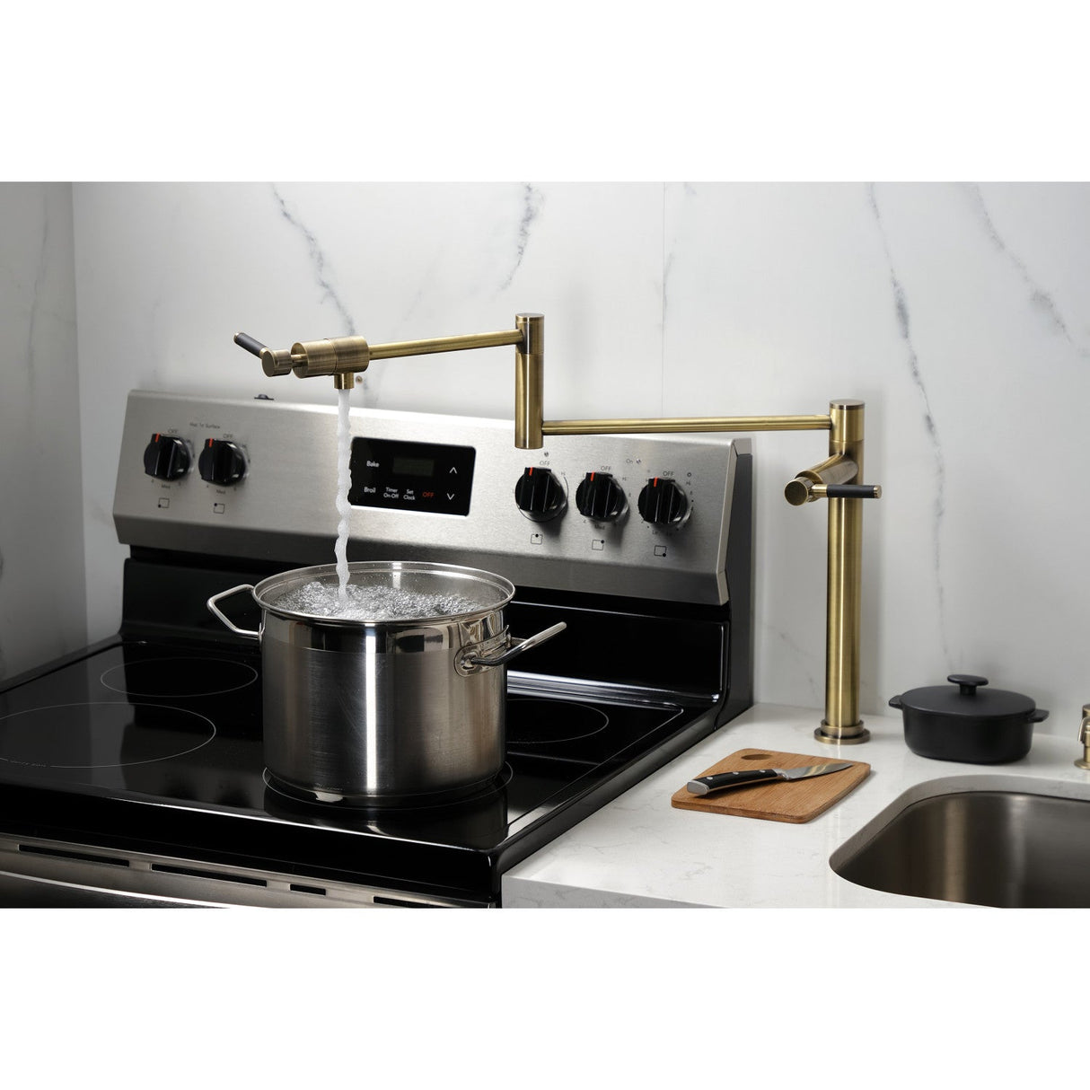 Kaiser KS4703DKL Single-Hole Deck Mount Pot Filler, Antique Brass