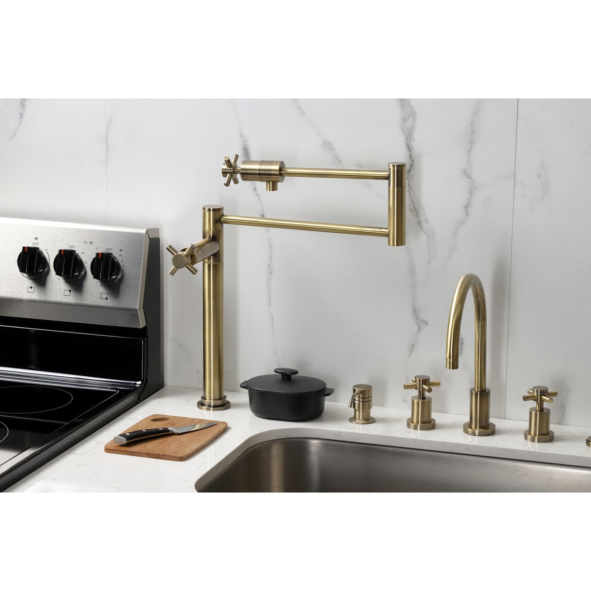 Concord KS4703DX Single-Hole Deck Mount Pot Filler, Antique Brass
