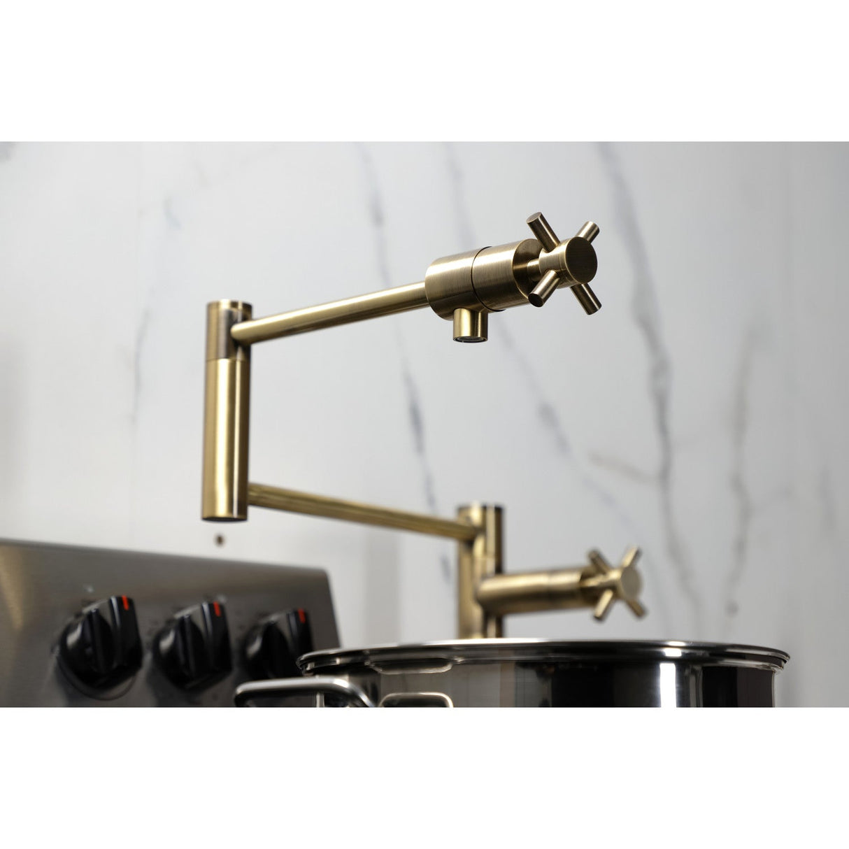 Concord KS4703DX Single-Hole Deck Mount Pot Filler, Antique Brass