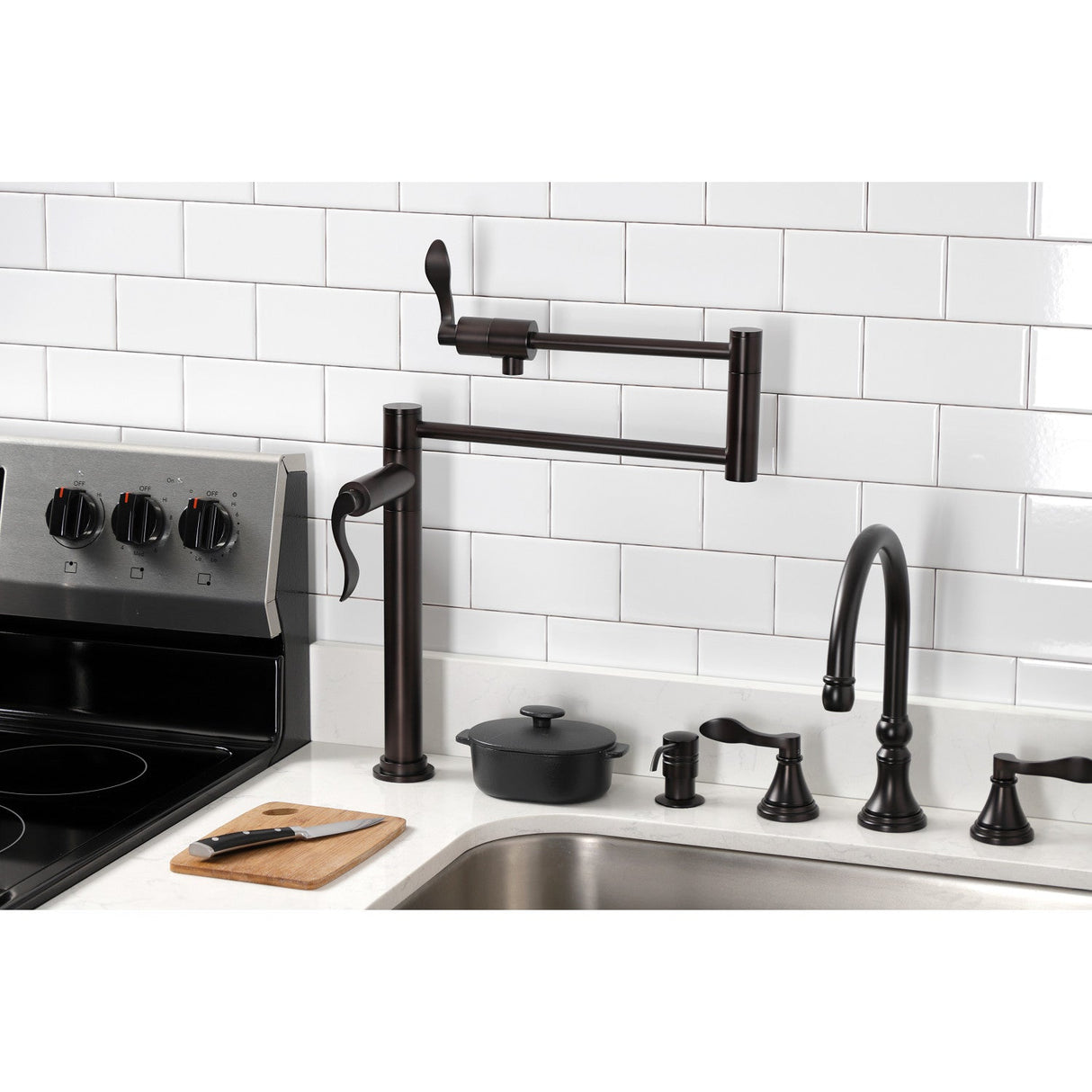 NuWave KS4705DFL Single-Hole Deck Mount Pot Filler, Oil Rubbed Bronze