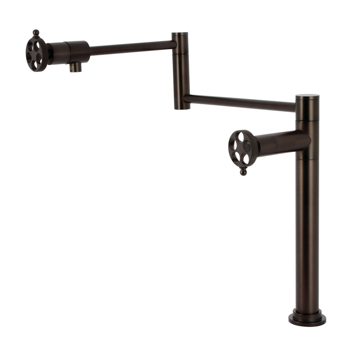 Webb KS4705RKX Two-Handle 1-Hole Deck Mount Pot Filler Faucet with Knurled Handle, Oil Rubbed Bronze