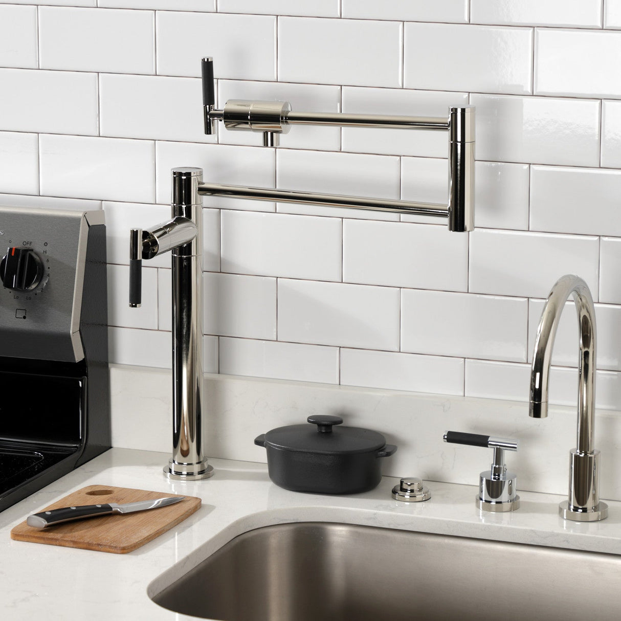 Kaiser KS4706CKL Single-Hole Deck Mount Pot Filler, Polished Nickel