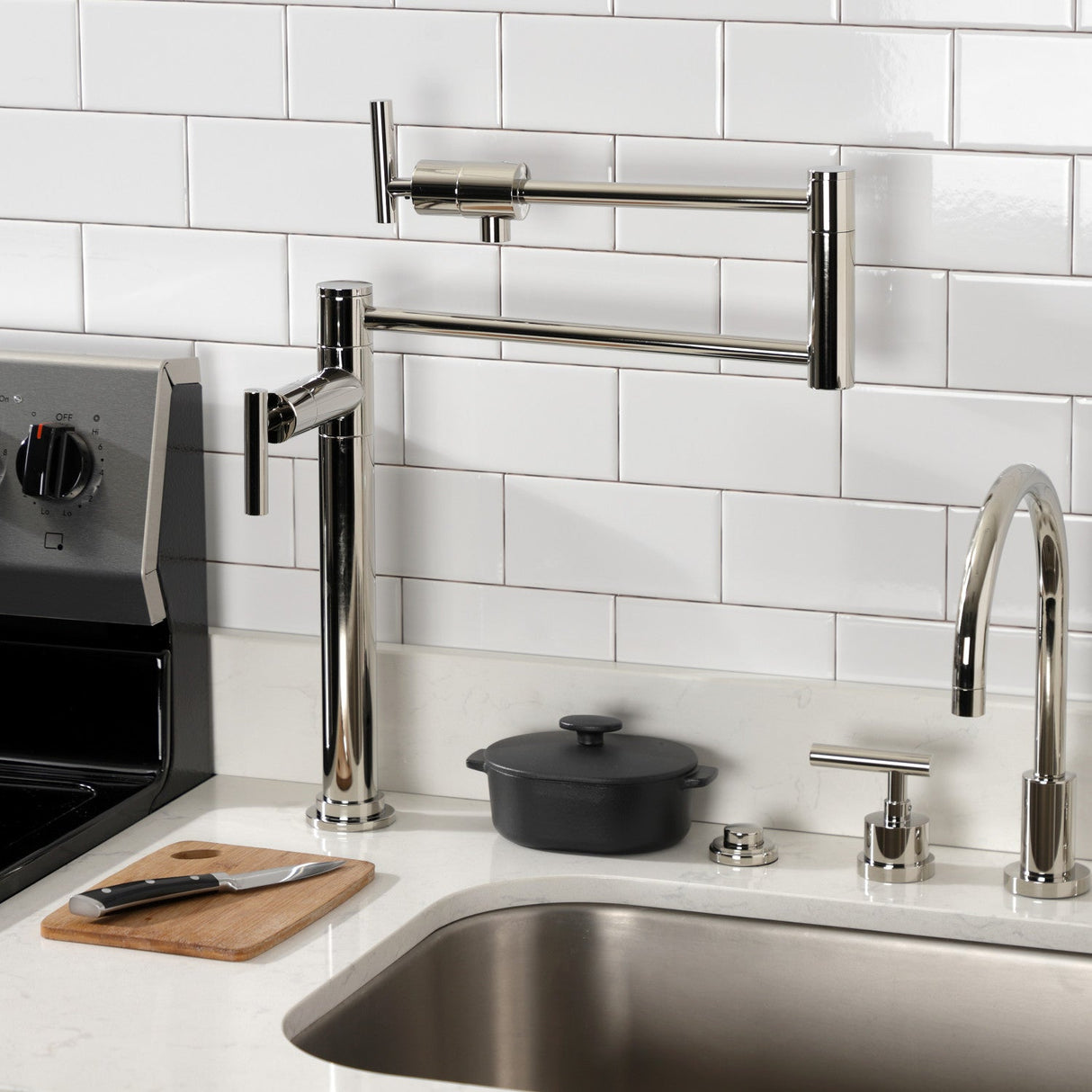 Manhattan KS4706CML Single-Hole Deck Mount Pot Filler, Polished Nickel