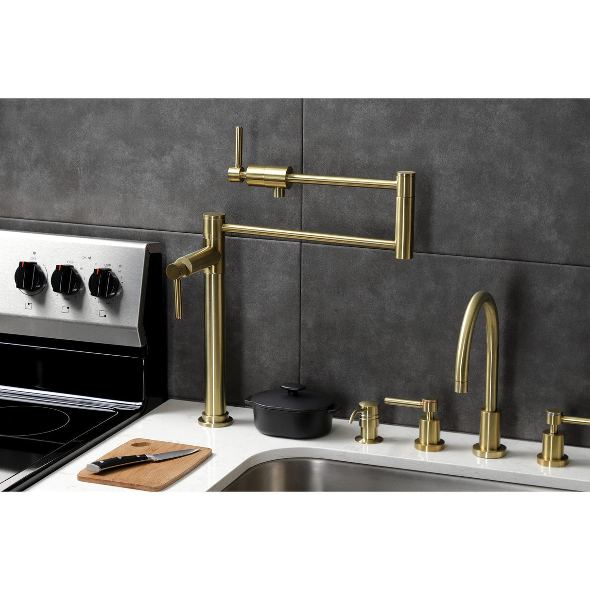 Concord KS4707DL Single-Hole Deck Mount Pot Filler, Brushed Brass
