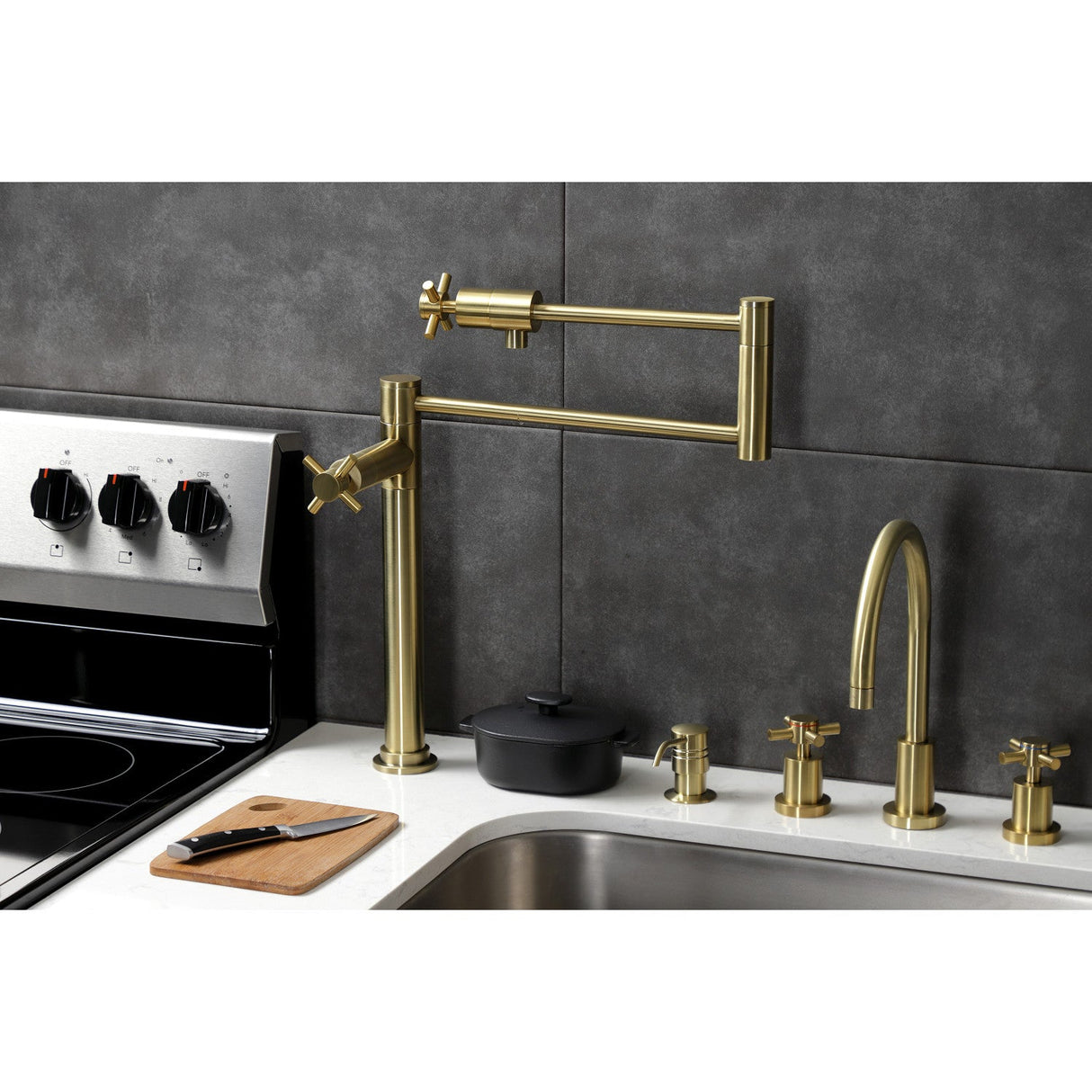 Concord KS4707DX Single-Hole Deck Mount Pot Filler, Brushed Brass