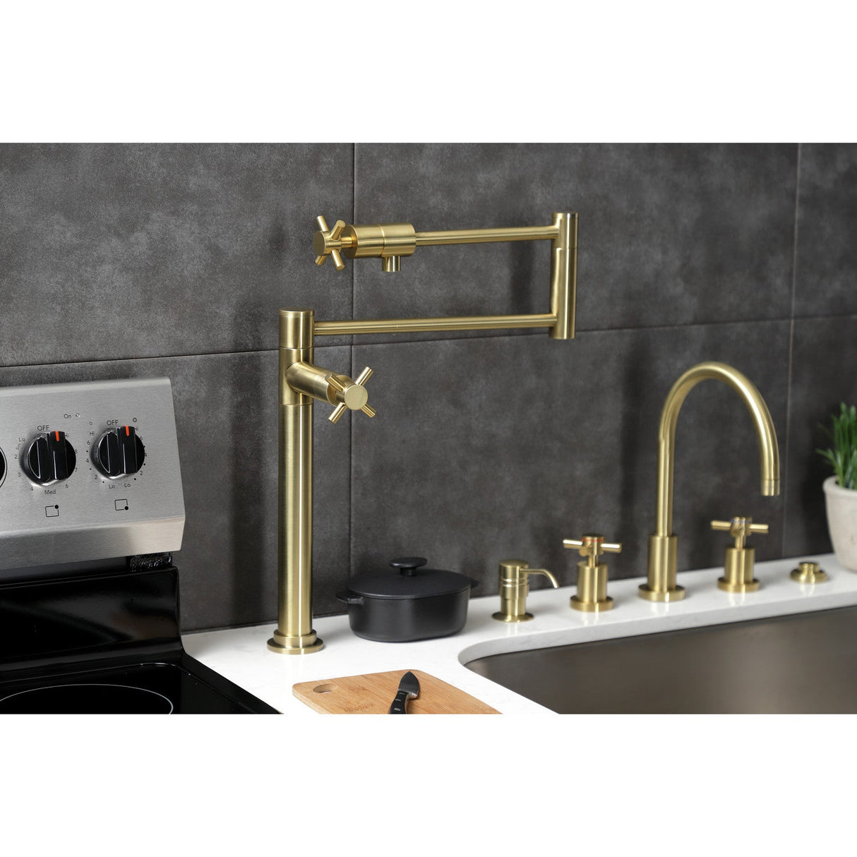 Concord KS4707DX Single-Hole Deck Mount Pot Filler, Brushed Brass