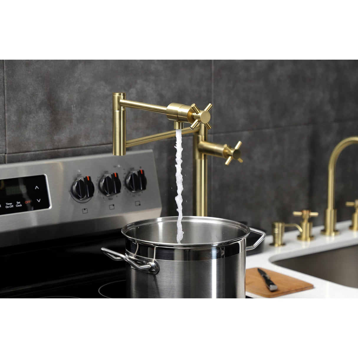 Concord KS4707DX Single-Hole Deck Mount Pot Filler, Brushed Brass
