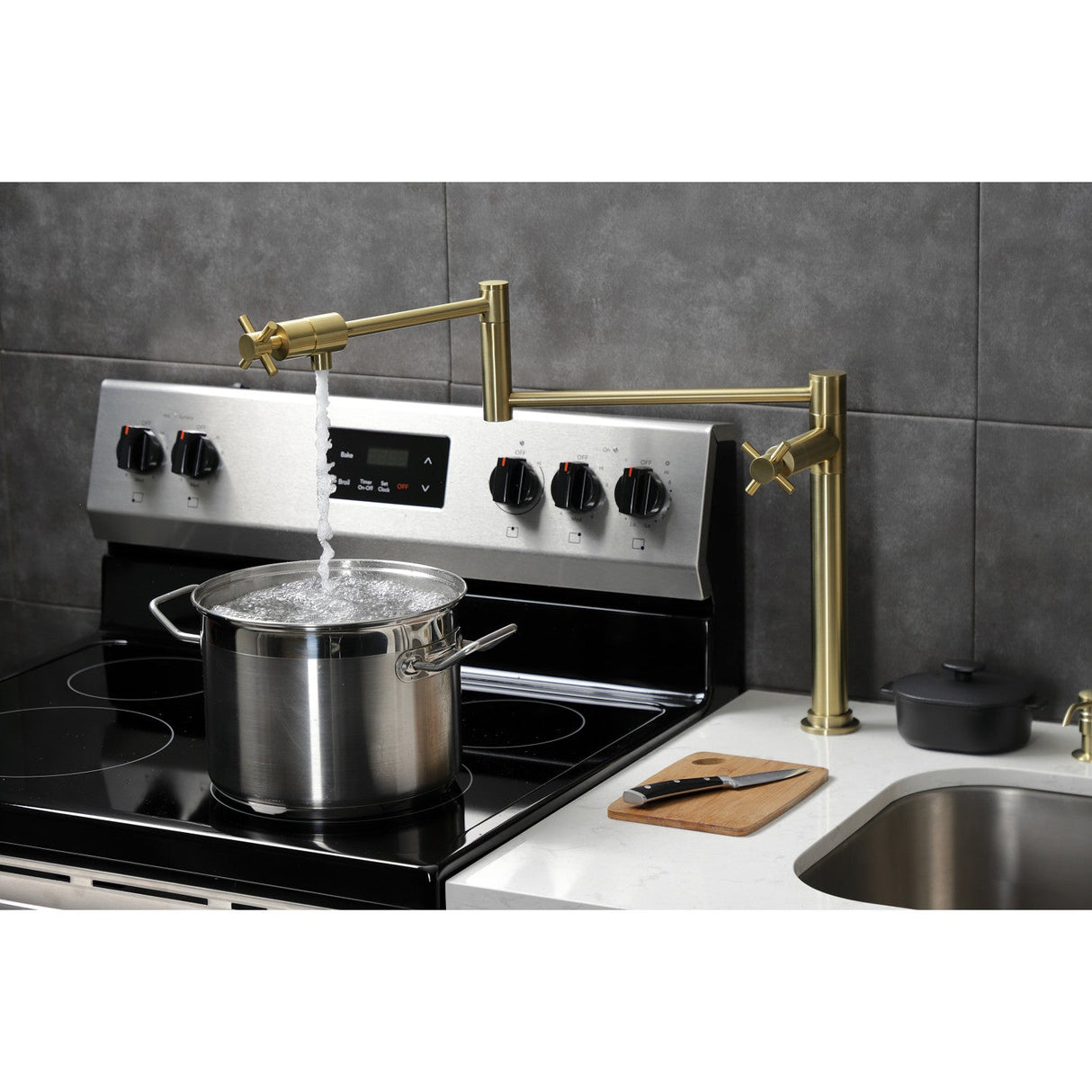 Concord KS4707DX Single-Hole Deck Mount Pot Filler, Brushed Brass